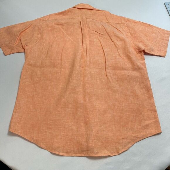 Brooks Brothers Orange Irish Linen Short Sleeve Button Up Shirt Size Large - Picture 6 of 8